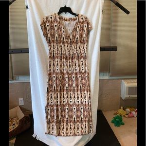Brown and tan patterned maxi length dress JJill